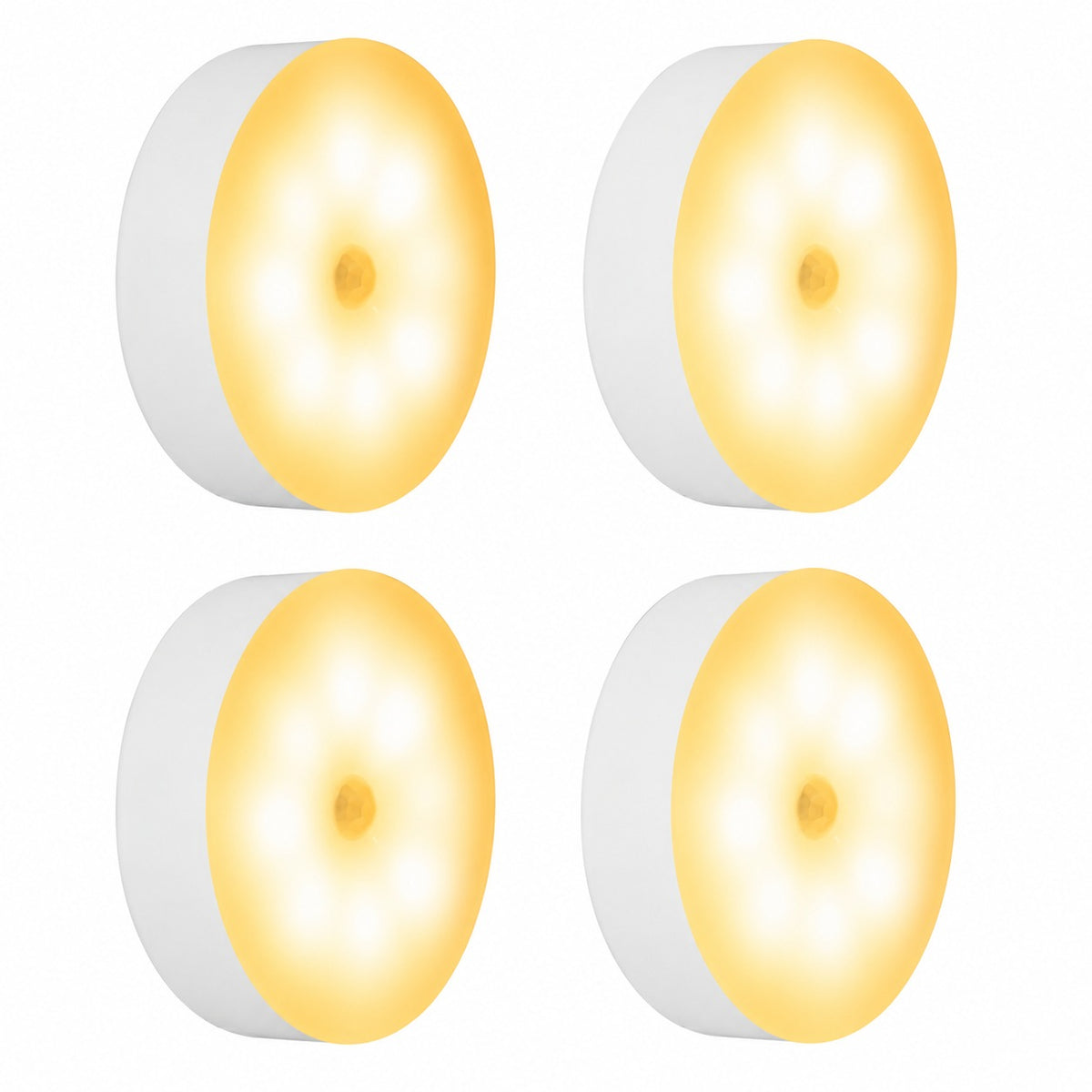 4Pcs Smart Motion Sensor Light Indoor, (3000K)I8 LEDs USB Rechargeable Night Light