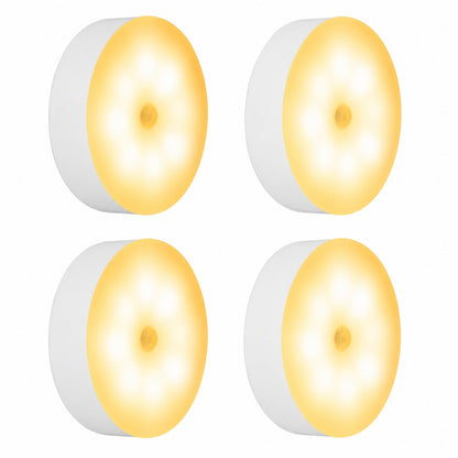 4Pcs Smart Motion Sensor Light Indoor, (3000K)I8 LEDs USB Rechargeable Night Light
