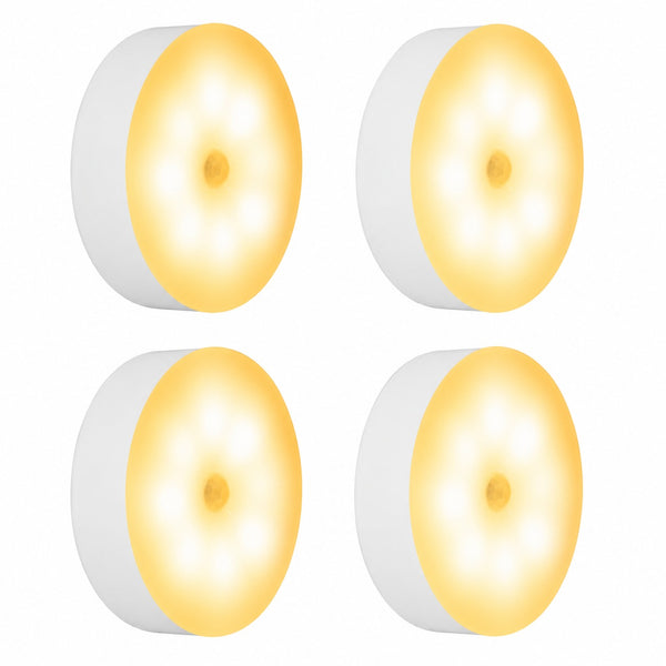 4Pcs Smart Motion Sensor Light Indoor, (3000K)I8 LEDs USB Rechargeable Night Light