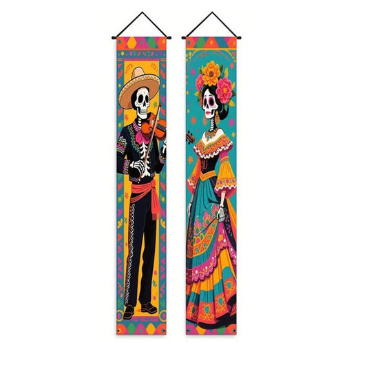 1 Set Dia De Los Muertos Decorations Porch Banner Skull Day of the Dead Party Outdoor Indoor