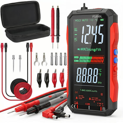 FS899L Digital Multimeter & 20 pcs Silicone Test Leads Kit, Auto 6000 Counts True RMS AC/DC Voltage Tester