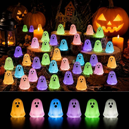 50 Pcs Mini Ghost Figurines, Glow in the Dark Resin Halloween Miniatures