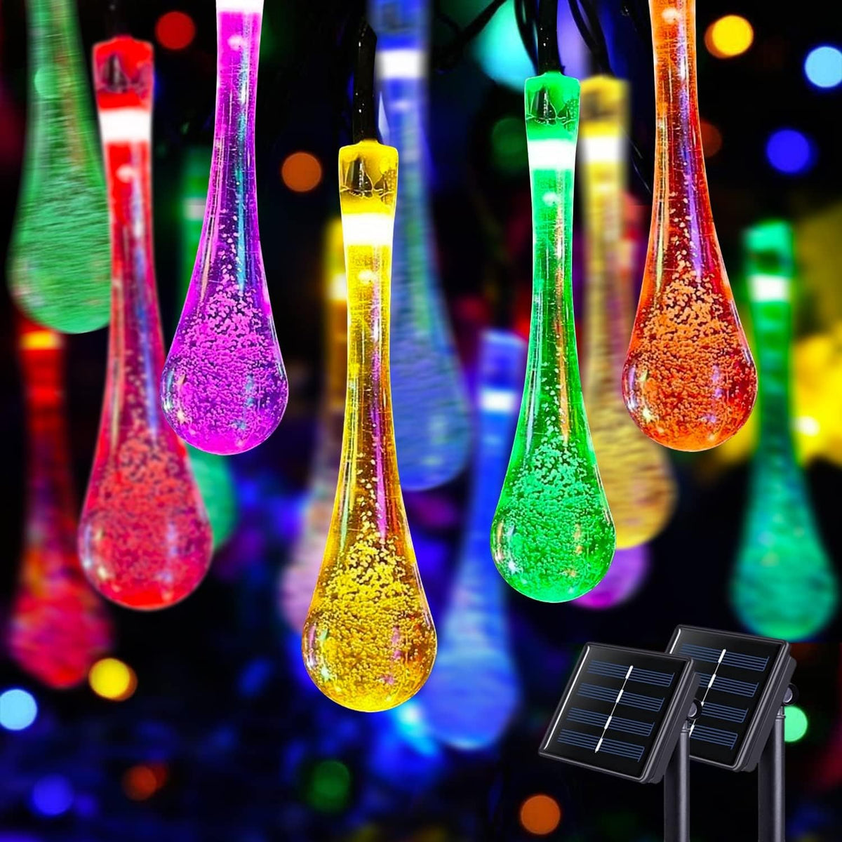 16.4FT Water Drop Solar String Lights, Outdoor Waterproof 20 LED