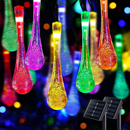 16.4FT Water Drop Solar String Lights, Outdoor Waterproof 20 LED
