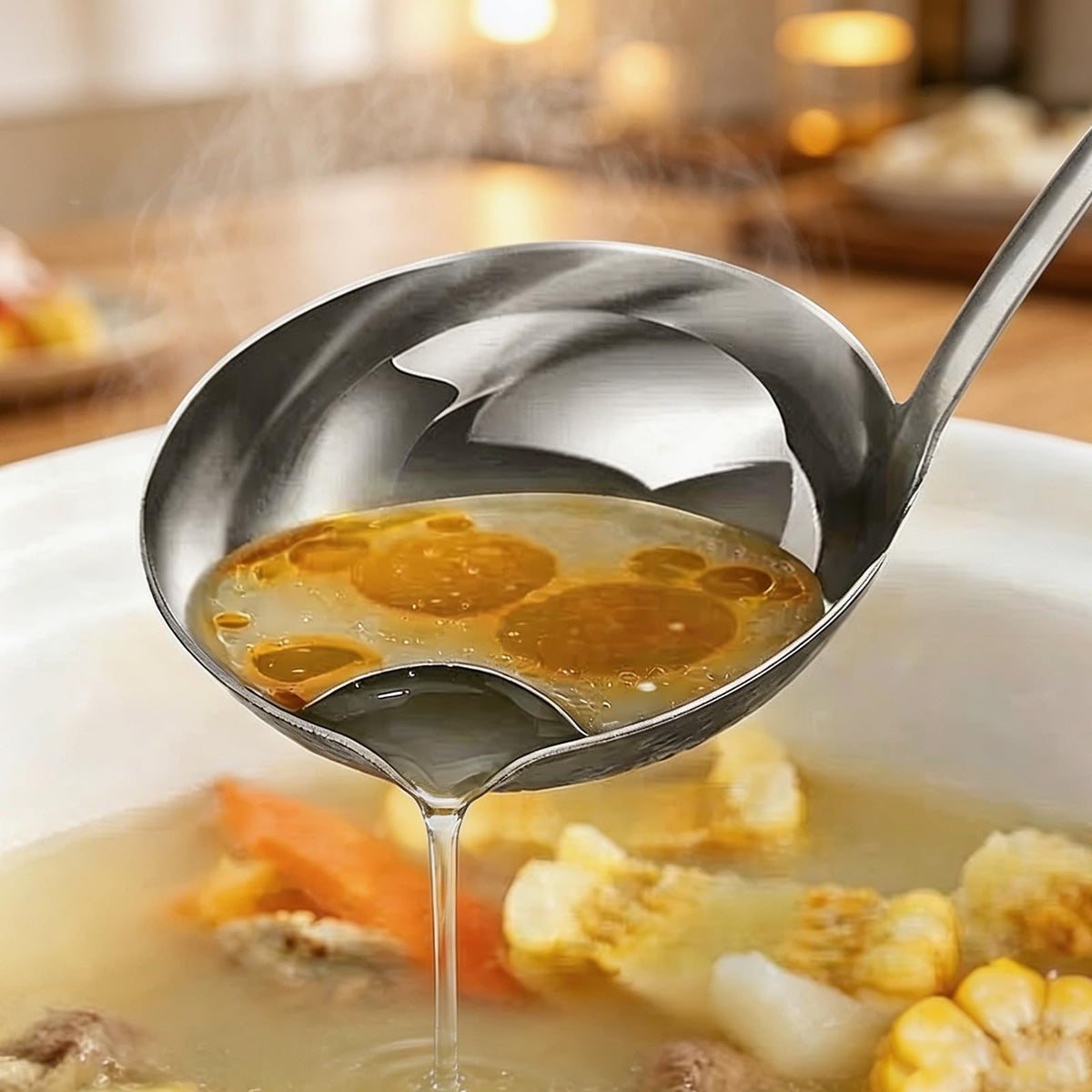 2Pcs Oil Separating Stainless Steel Soup Ladle,Grease Trap Long Spoon