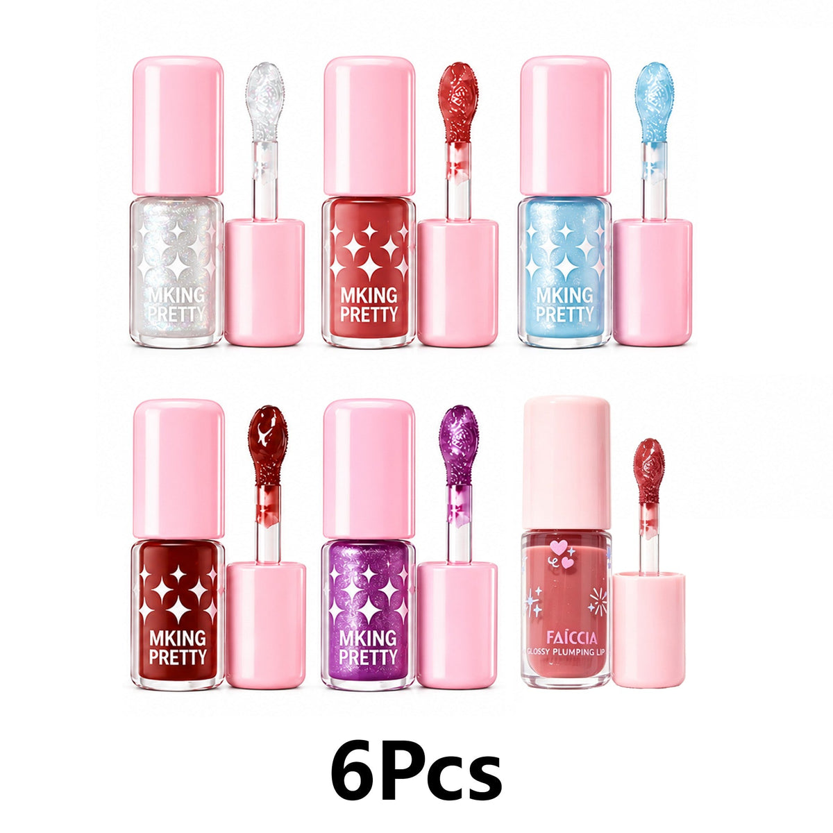 6Pcs Shimmering Lip Gloss Glossy Finish Moisturizing and Brightening