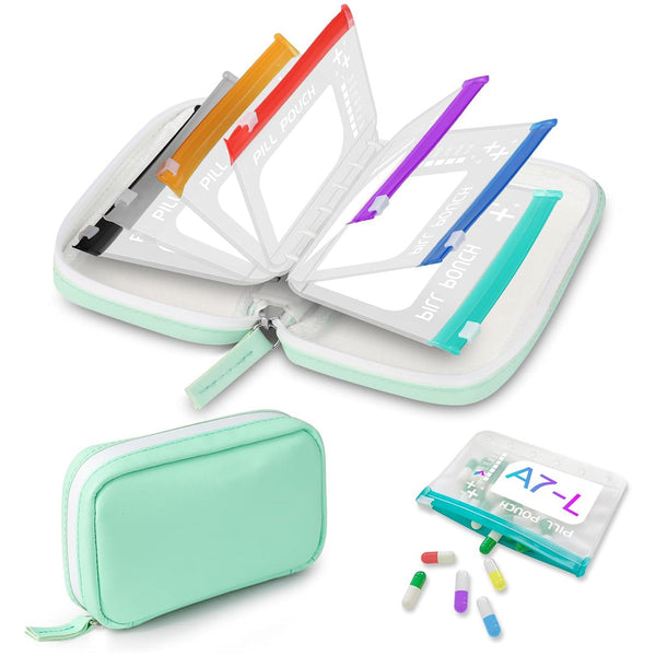 A8 Waterproof Pill Pouch Set with 14 Color-Coded Medicine Pouches