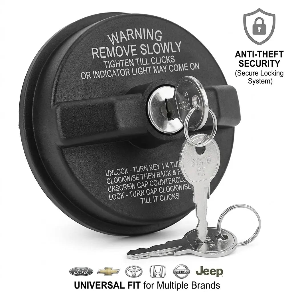 Key-Operated Anti-Theft Metal Lock Gas Cap - Universal Fit for Ford, Chevrolet - Auto Replacement Part