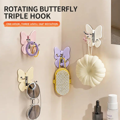 8Pcs Rotating Butterfly Hooks, Strong Adhesive Home Organizer Hooks - No Drilling Required, for Towels, Bags, Hats