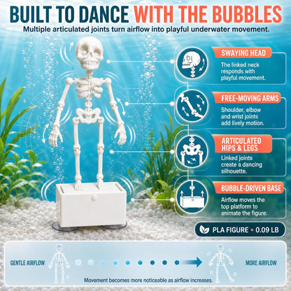 Luminous Dancing Skeleton Aquarium Bubbler Halloween Fish Tank Ornament