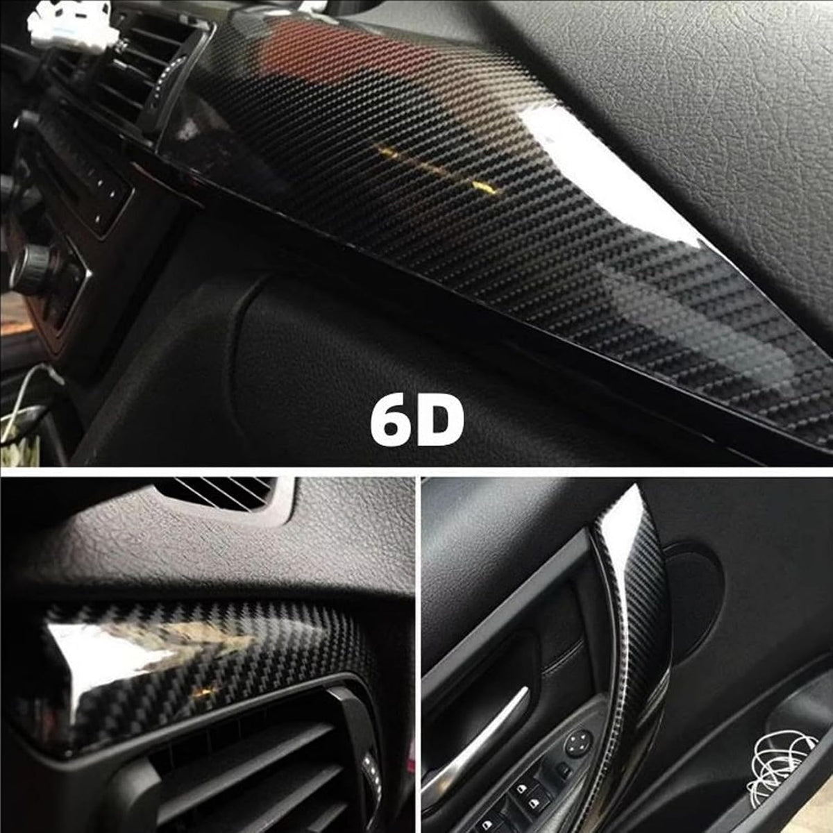 6D Carbon Fiber Viny Wrap Roll Self Adhesive Film, Bubble Free Air Release Technology DIY Wrap Film 11.81 x 39.37 in