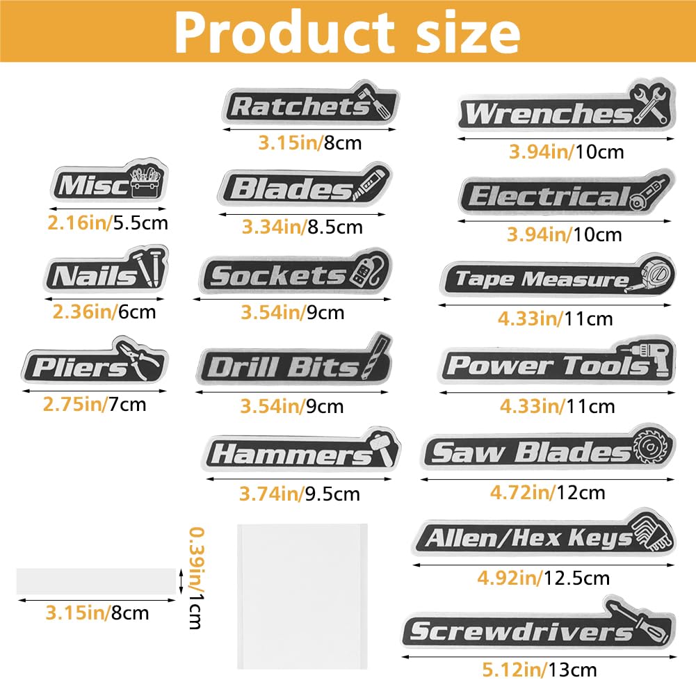 Magnetic Tool Box Labels 15 Pack, Reusable Magnetic Toolbox Labels