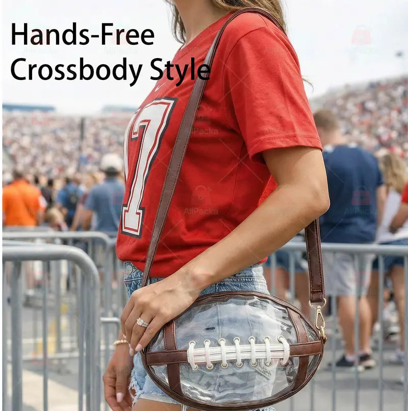 Clear Football-Shaped Crossbody Bag- Stylish Transparent Shoulder Purse