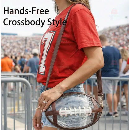 Clear Football-Shaped Crossbody Bag- Stylish Transparent Shoulder Purse