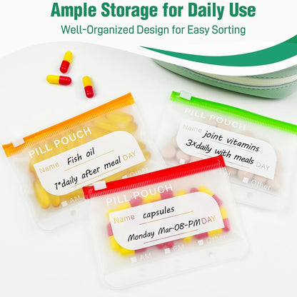 A8 Waterproof Pill Pouch Set with 14 Color-Coded Medicine Pouches