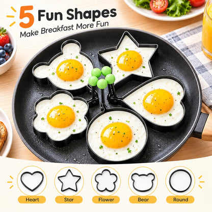 5 Pack Stainless Steel Egg Molds, 3.5 Inch Different Shape Silver Egg Ring Molds