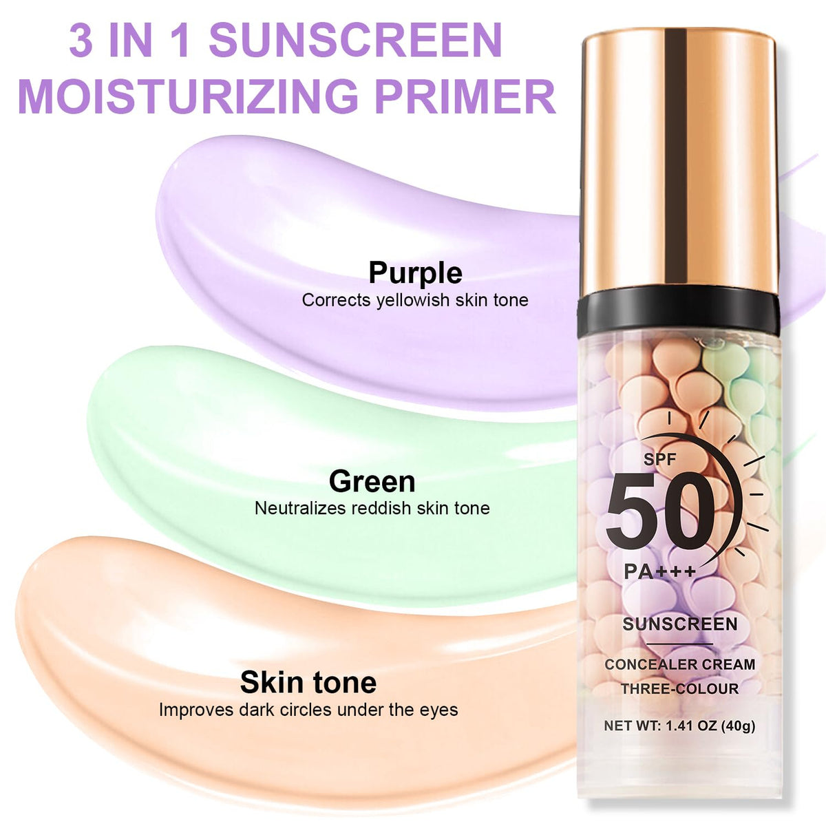 3-in-1 Color Correcting Facial Serum Moisturizing Primer SPF 50 PA+++