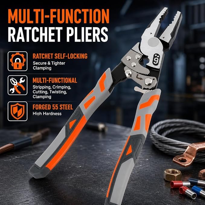 Multifunctional 9-inch Ratcheting Self-Locking Locking Pliers – 4-in-1 One-Handed Operation Tool