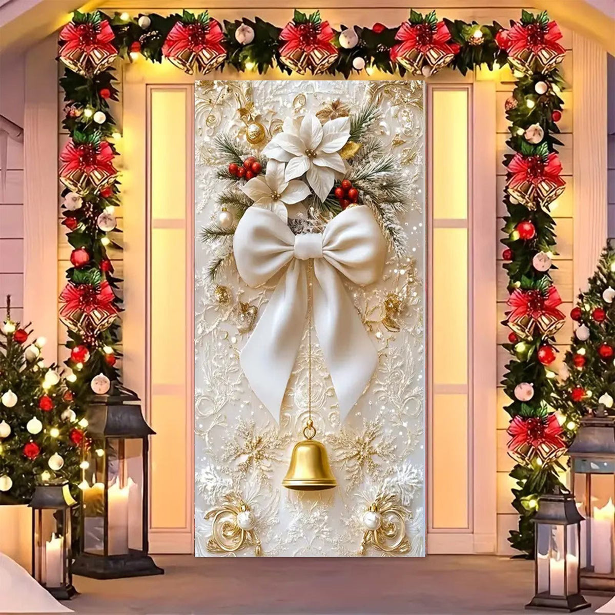 3D Christmas Door Decorations for Front Door, Fits Standard Door(90x200cm/35x79in)