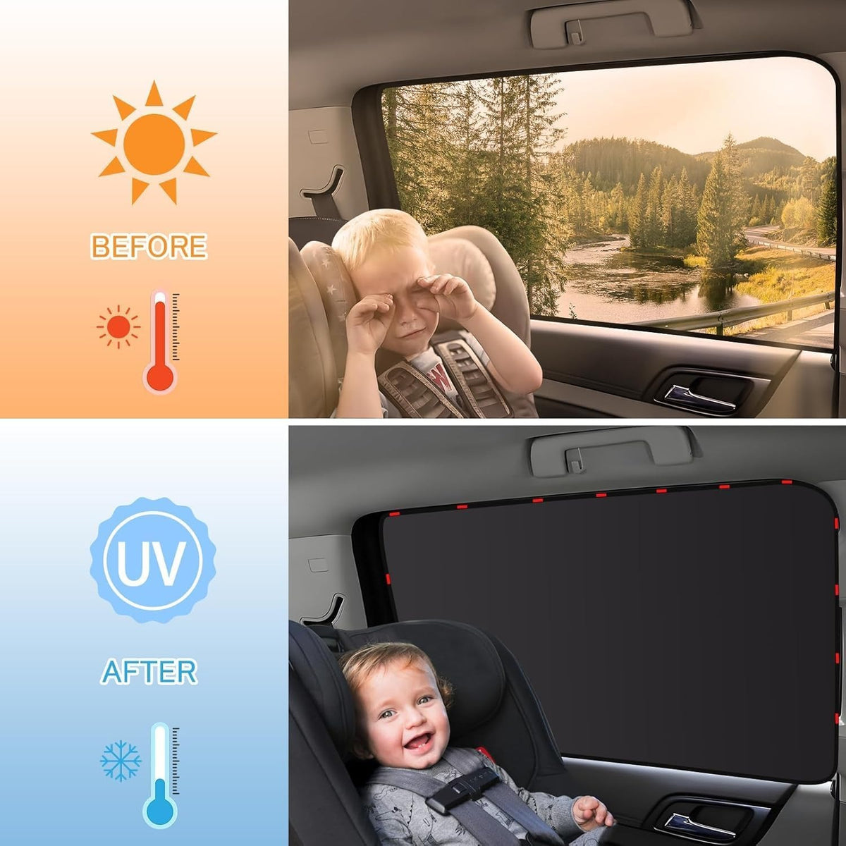 Car Sunshade and Privacy Curtain, Full Blackout Car Window Shades