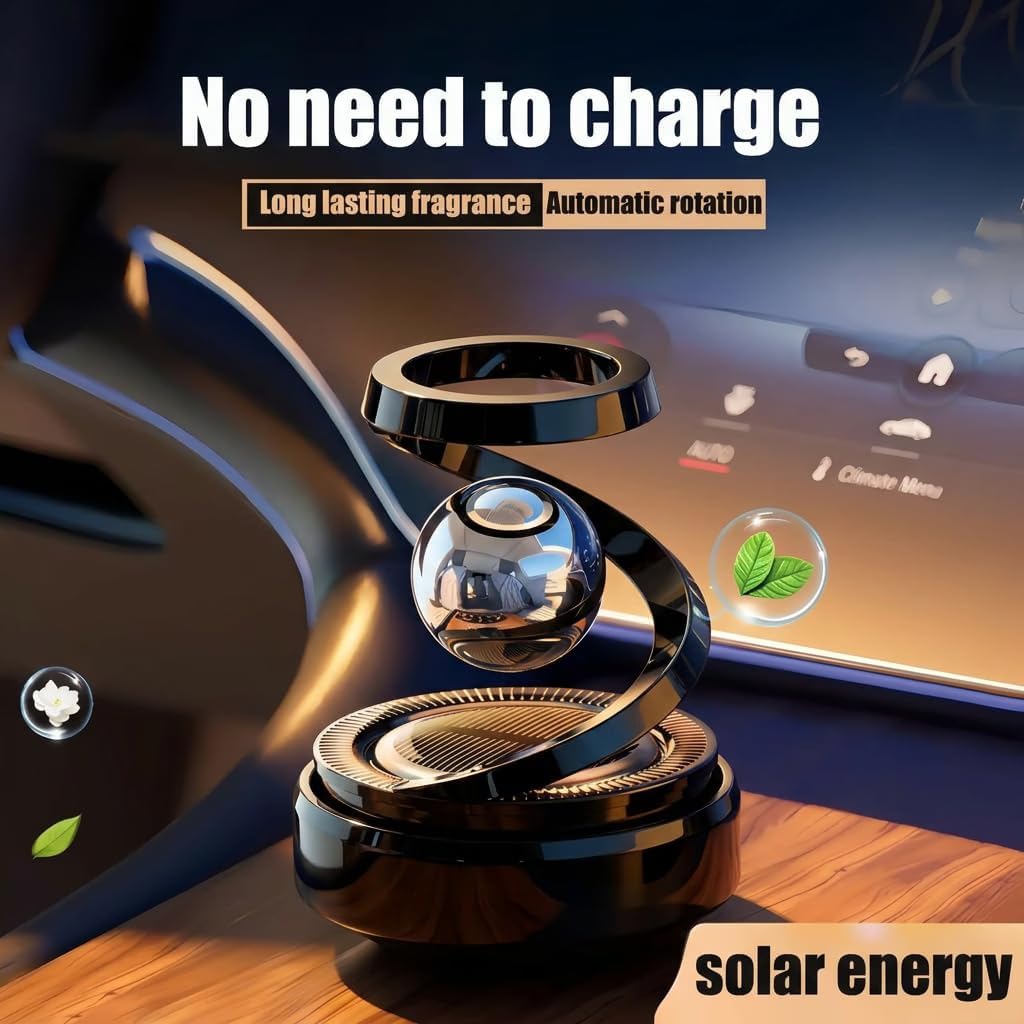 Solar Aromatherapy Car Air Freshener | Solar-Powered Rotating Dashboard Perfume Diffuser