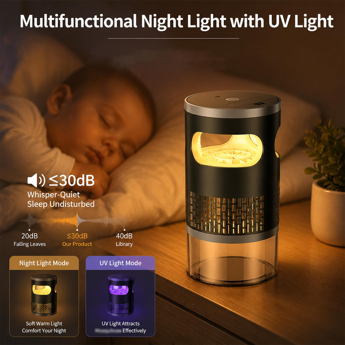 Indoor Flying Mosquito Zapper, Sleep-Friendly Night Light with Zap & Trap, Suction-Type Design
