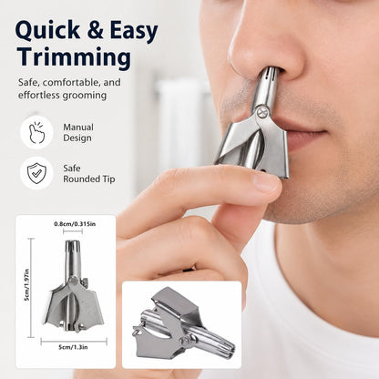 2PCS Stainless Steel Manual Nose Hair Trimmer with Cleanning Brush