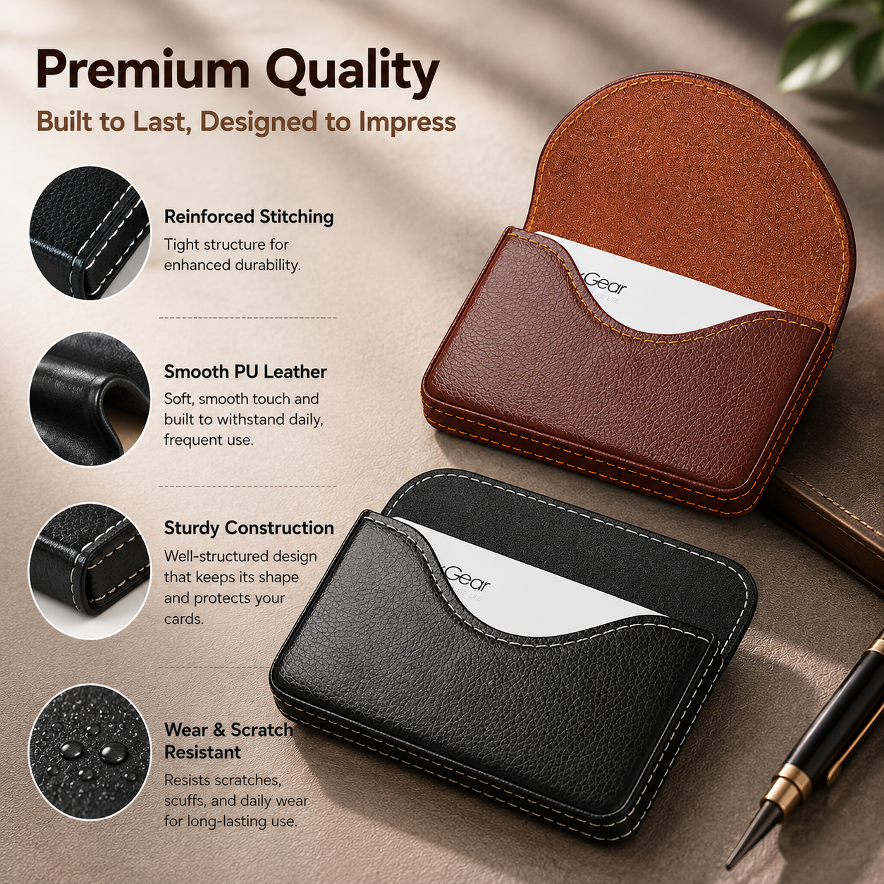 Leather Business Card Case,PocketName Card Holder Wallet for Purse