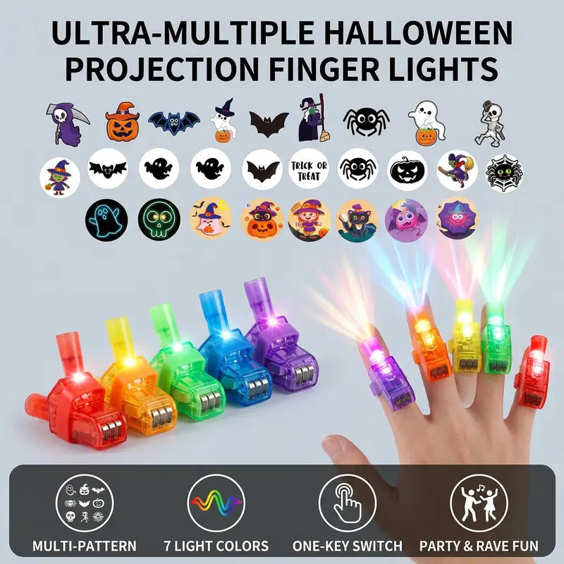36Pcs Halloween LED Projection Finger Lights,Multi-Color Light Up Finger Projectors