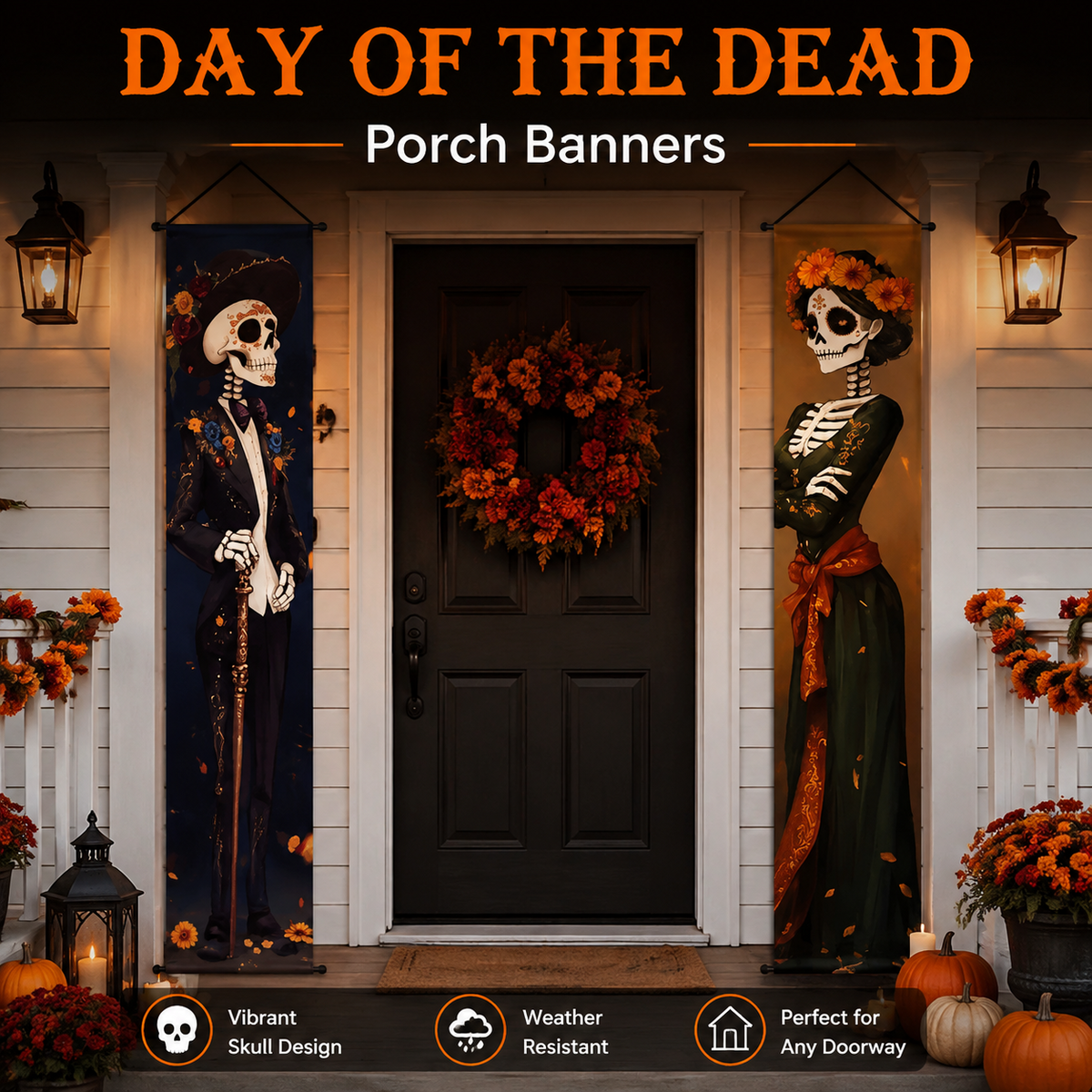1 Set Dia De Los Muertos Decorations Porch Banner Skull Day of the Dead Party Outdoor Indoor