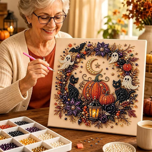 3D Diamond Painting Crafts Halloween Ghost Pearl Art DIY Kit, 10x10 Inch,Spooky Cute