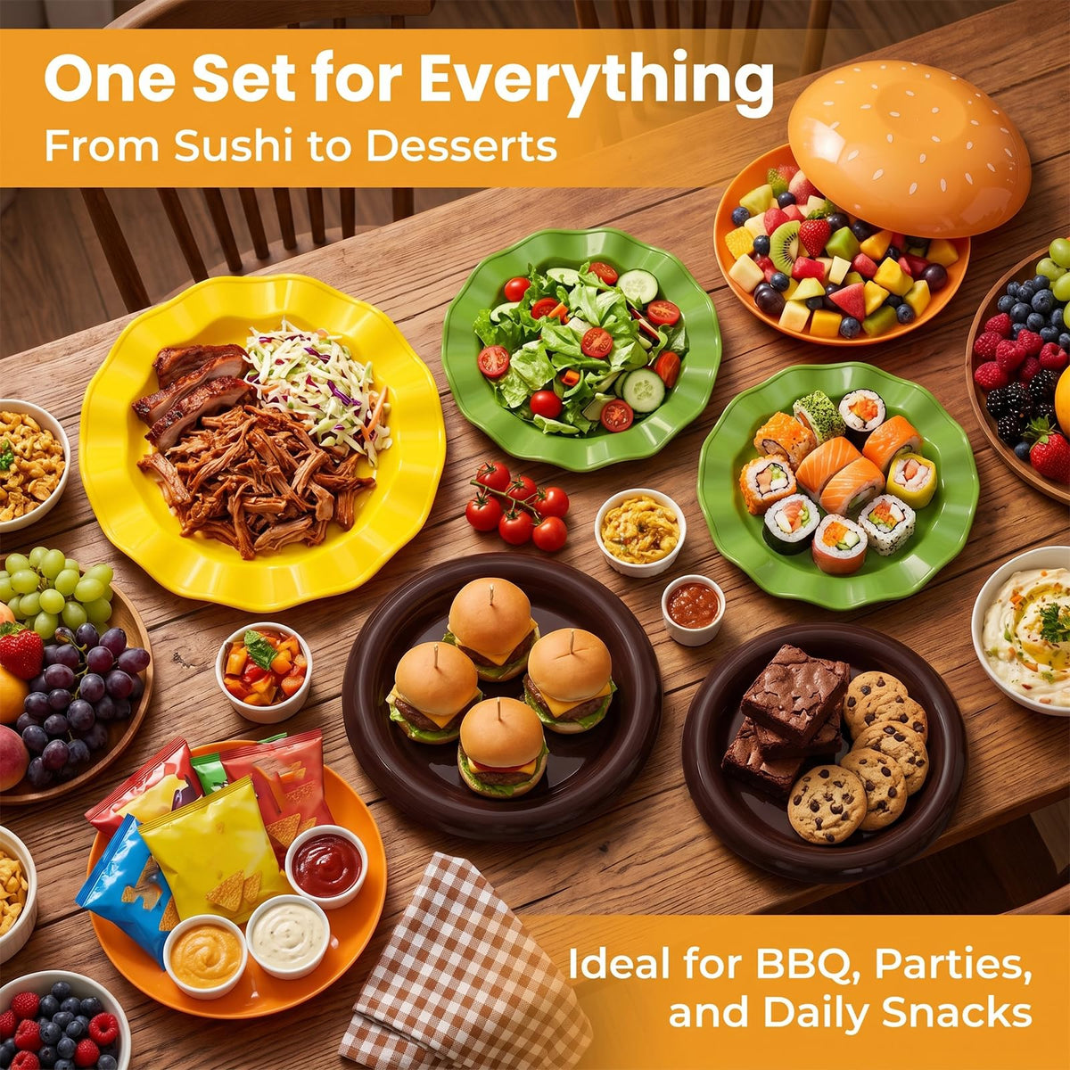 7-Piece Hamburger Shaped Stackable Plates Set