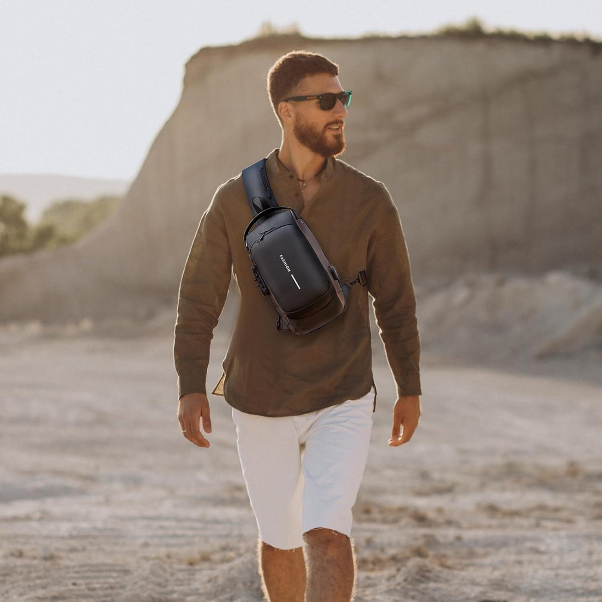 Travel Sling Bag Waterproof Crossbody Bag with Combination Lock Anti-Theft PU Leather Chest Bag
