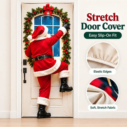 Colorful Santa Theme Reindeer Print Stretch Fabric Christmas Door Cover