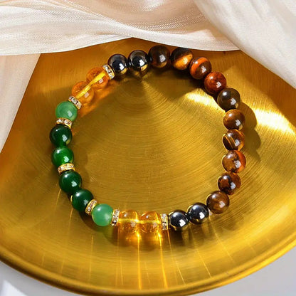 Natural Crystal Tiger's Eye Black Yellow Tourmaline Onyx Attracts Money Bracelet