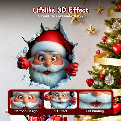 3Pcs Creative Christmas Santa Wall Stickers,Removable 3D Santa Wall Decal