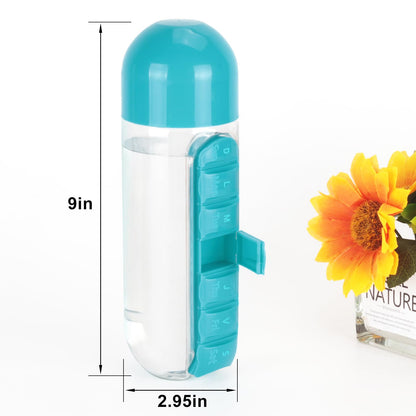 2 in 1 Pill Box Cup Organizer with Water Bottle, 7 Day Pill Organizer Case, 600 ML Daily Medicine Storage Box