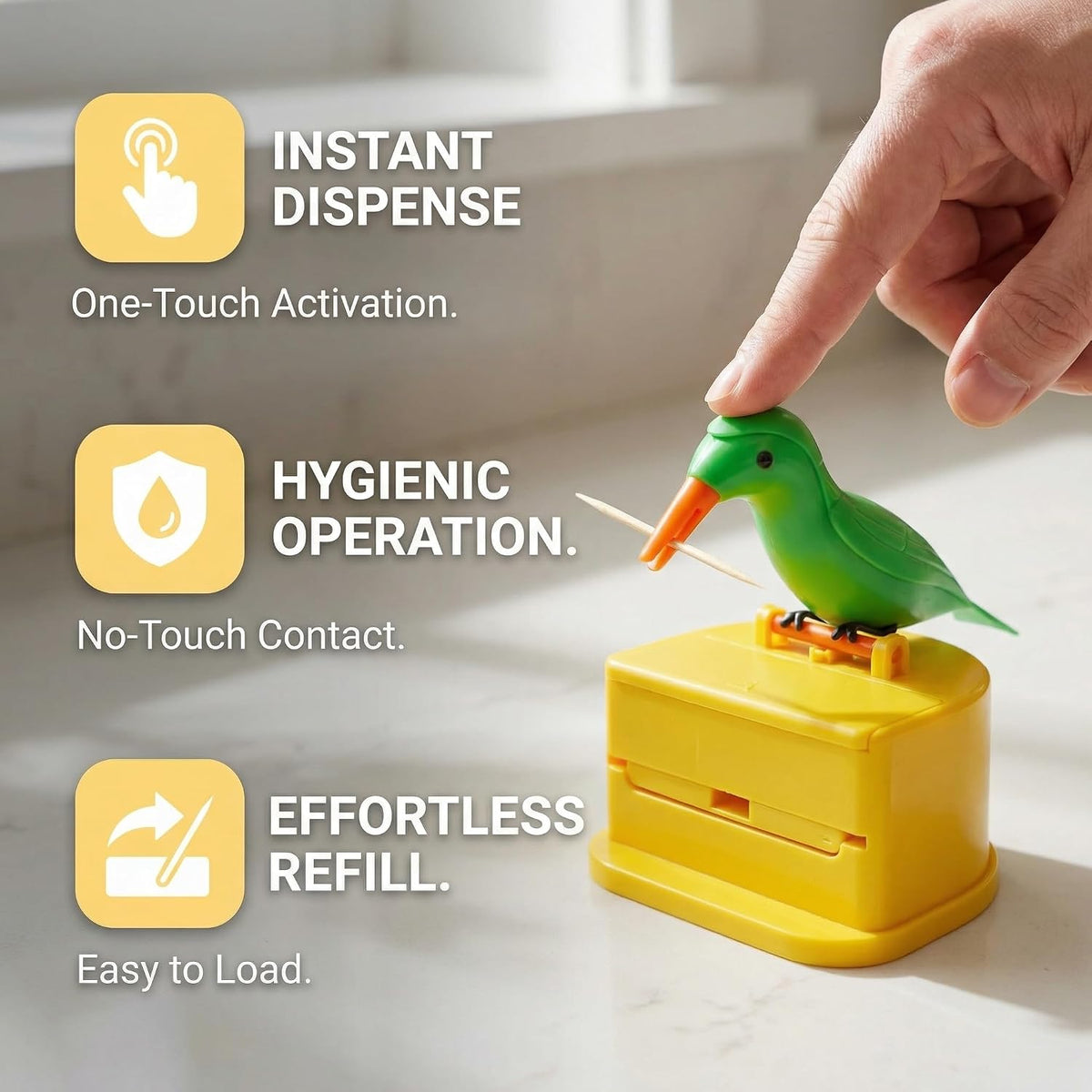 2 Pack Automatic Bird Shape Toothpick Holder Dispenser - Cute Kitchen Countertop Organizer