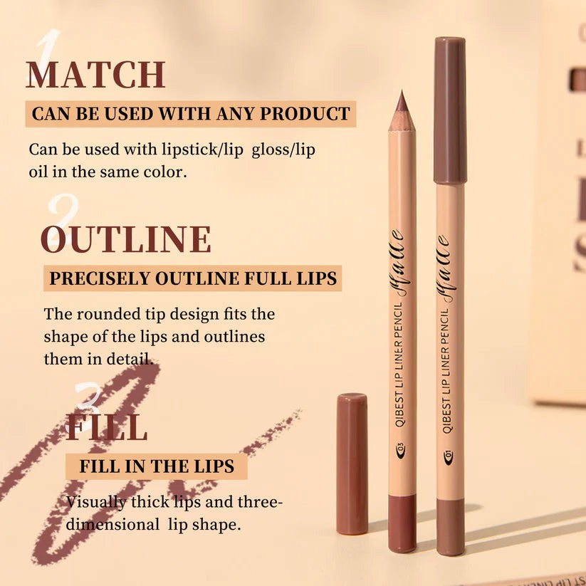 12-Color Matte Lipstick & Lip Liner Set (Wood-Cased)