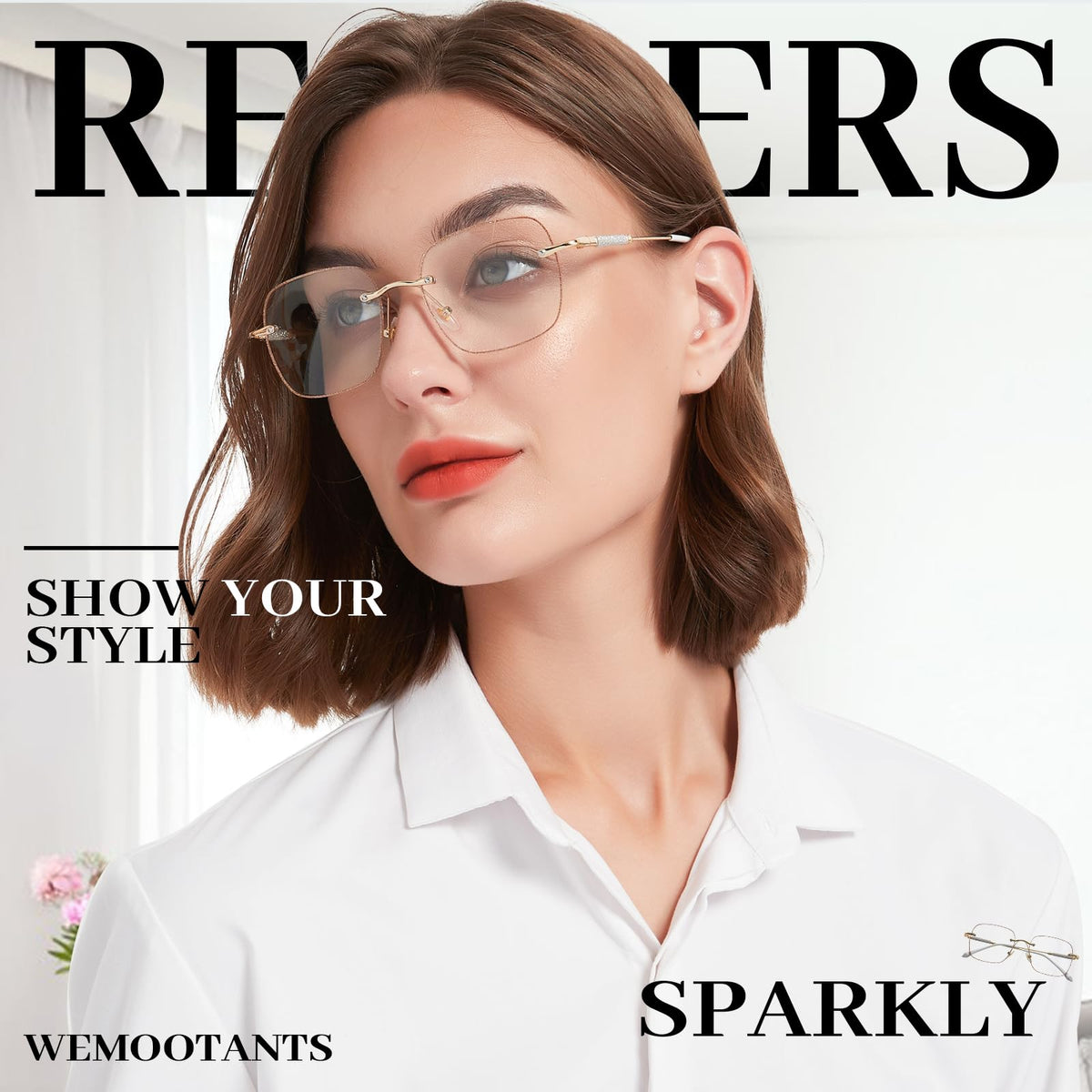 2 Packs Rimless Blue Light Blocking Reading Glasses for Women, Sparkling Metal Computer Readers