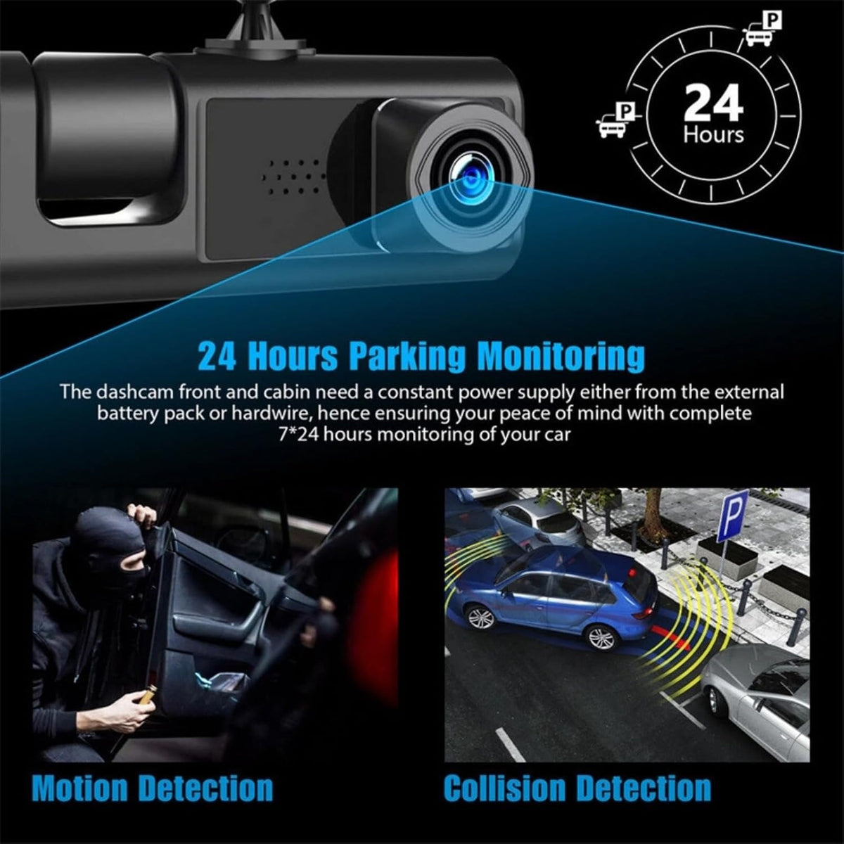Touchscreen In-Vehicle Triple-Lens Real-Time Dash Cam