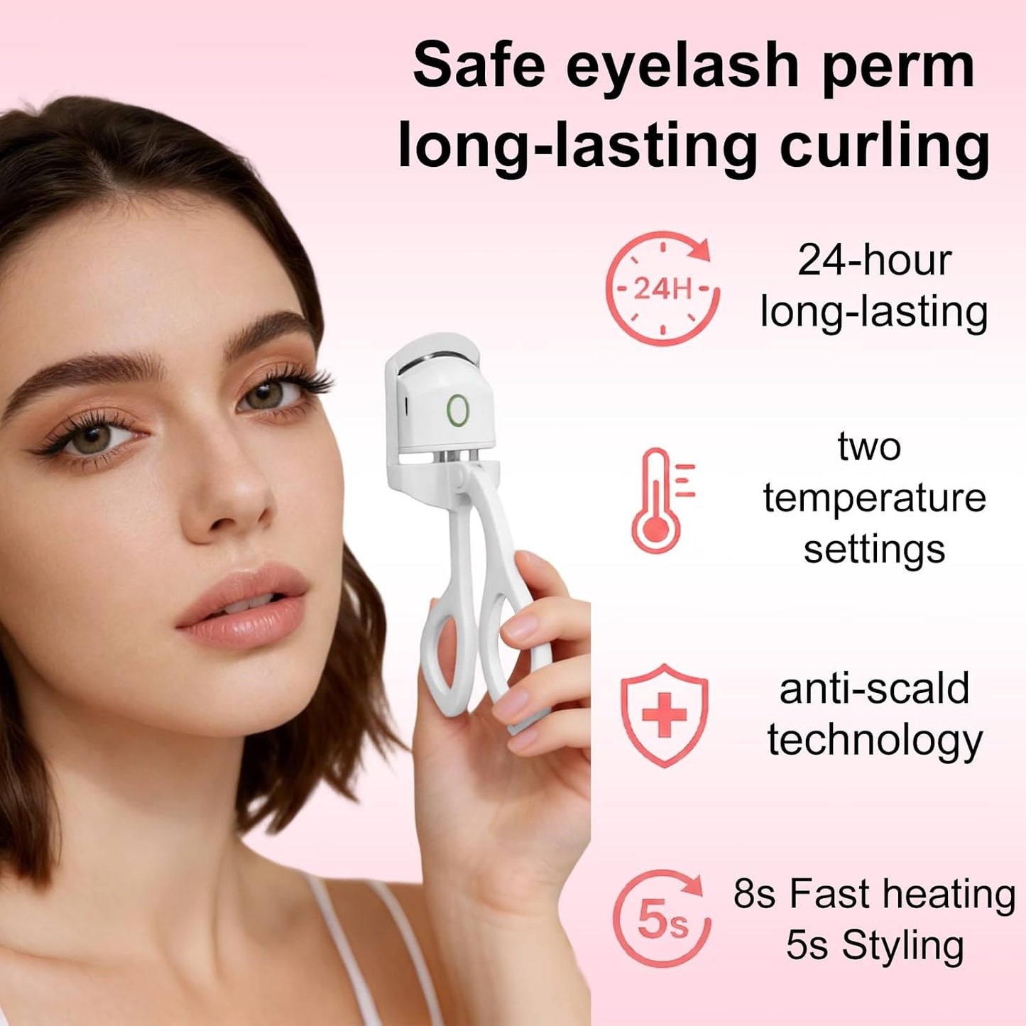 2PCS Heated Eyelash Curler -2-Level Temperature Adjustment, 8-Second Quick Heating