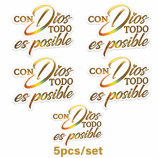 5Pcs Con Dios Todo Es Posible Spanish Inspirational Faith Decal Cute Durable Vinyl Sticker
