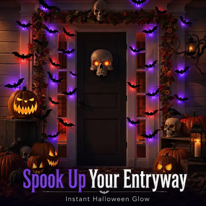 12Pcs Halloween Bats Wall Decor, Removable Lighted 3D Bats Wall Stickers Assorted Size