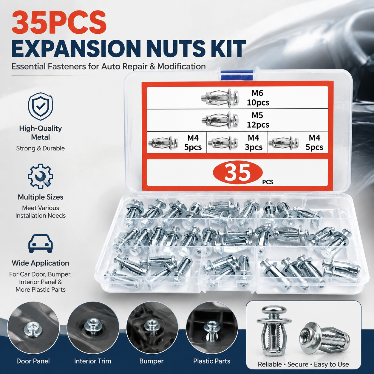 35Pcs Expansion Screw Petal Nut Set, M4 M5 M6 M8 Hollow Wall Anchors Nuts Kit with Screws