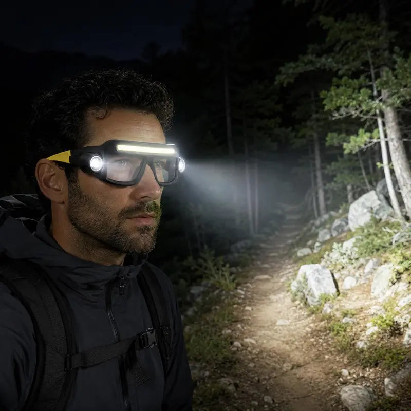 Hand-Wave Sense Long-Battery LED Headlamp Glasses, Rechargeable Type-C USB Charging