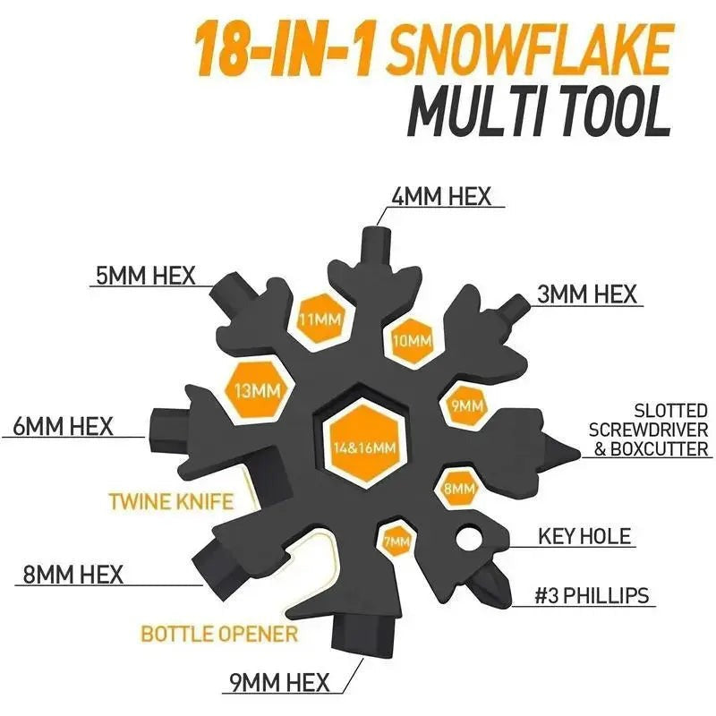 18-in-1 Snowflake Multi Tool Keychain, Stainless Steel Wrench with Screwdriver& Bottle Opener