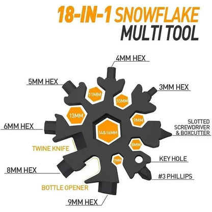 18-in-1 Snowflake Multi Tool Keychain, Stainless Steel Wrench with Screwdriver& Bottle Opener