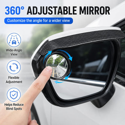 2 PCS HD Car Blind Spot Mirrors with Rain Guard, 2-in-1 Adjustable Carbon Fiber Rain Cover