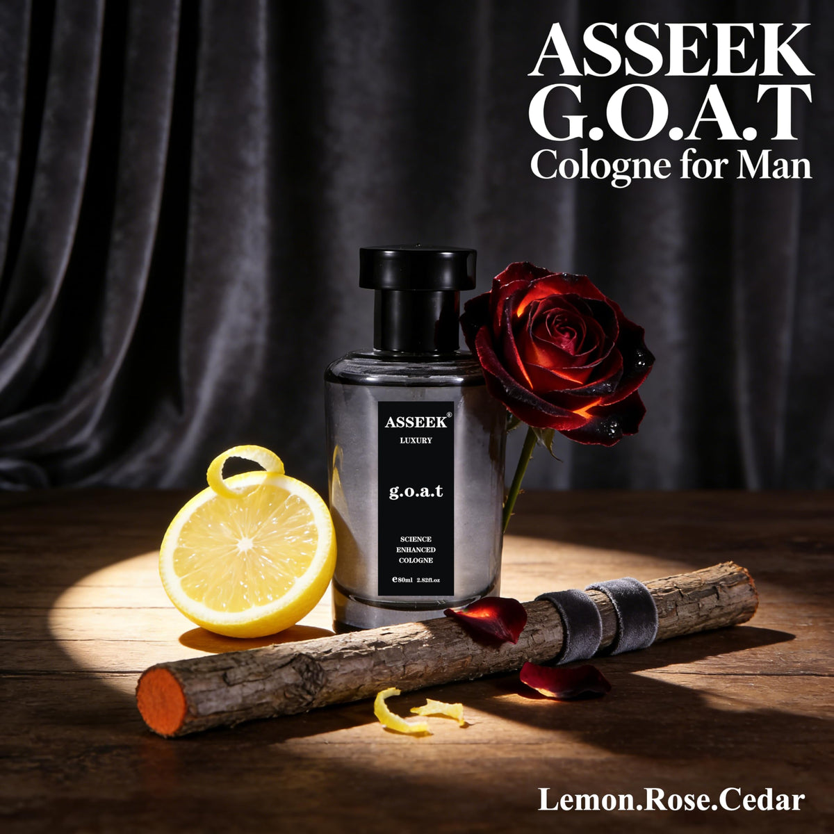 Luxury Long-Lasting G.O.A.T Perfume for Men, 80ml/2.82 Fl Oz Woody Fragrance with Lemon Ginger Rose Cedar